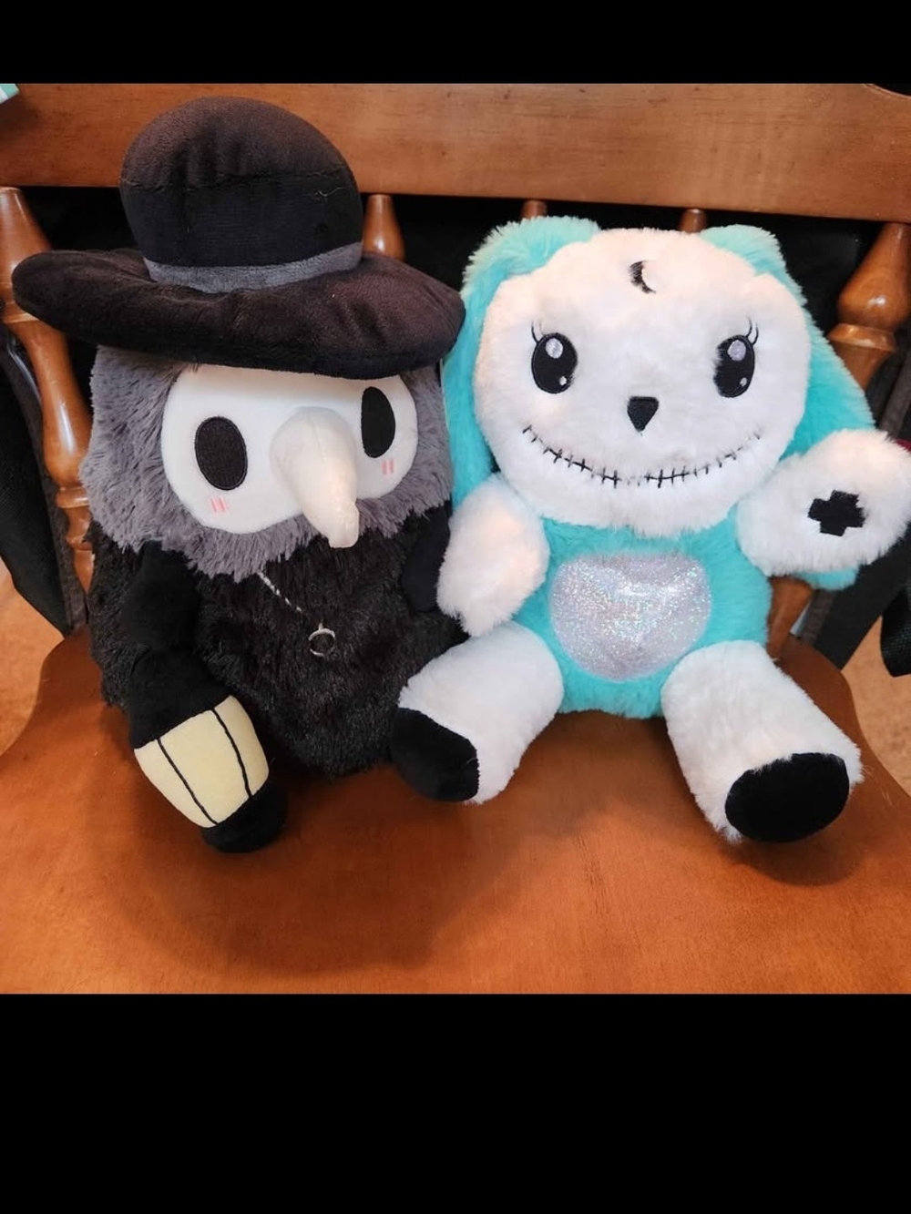 Cute Plush Duo - Black Plague Doctor & Teal Bunny